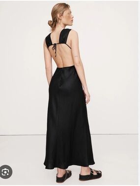 Banana Republic Black Linen Backless Maxi Dress with Tie-Back